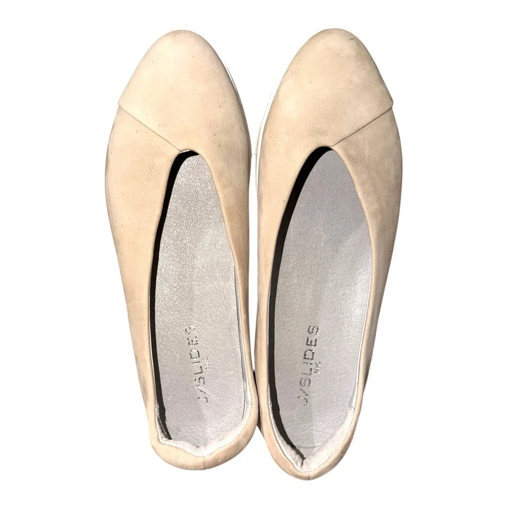 J/Slides Womens 7.5 Ivory Nubuck Leather Slip On Flatform Sneakers EUC